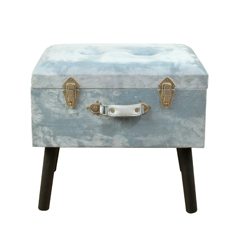 Velvet Footstool Trunk Organizer Ottoman Suitcase Storage Stool