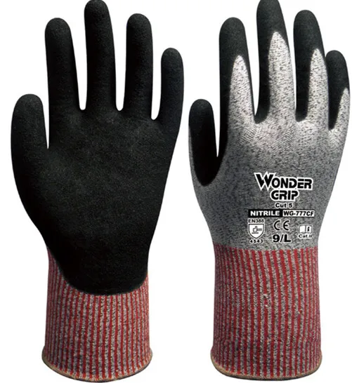 Защитные маслостойкие защитные перчатки Wonder Grip WG-777CF из стекловолокна и