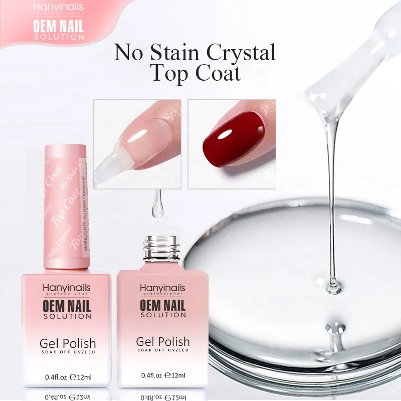 New Coming High Quality Base and Top Coat No Stain No Yellow Crystal Uv Gel Clear Nail Polish Gel Top Coat High Shine
