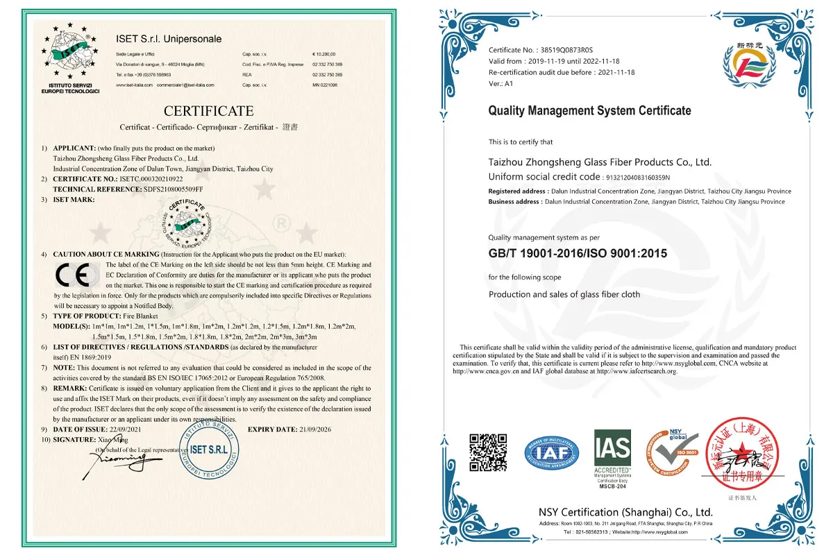 1*1m EN1869/ASTM F1989 Fiberglass Silica Anti Emergency Fire Blanket Fire Insulation Fiberglass Fire Proof Blanket