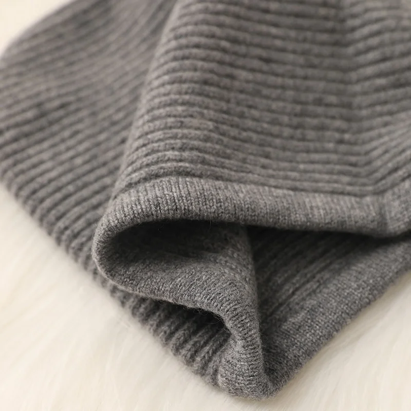 Custom Women Beanies Pure cashmere balaclava Winter hats cute drawstring rib knitting cashmere beanies balaclava