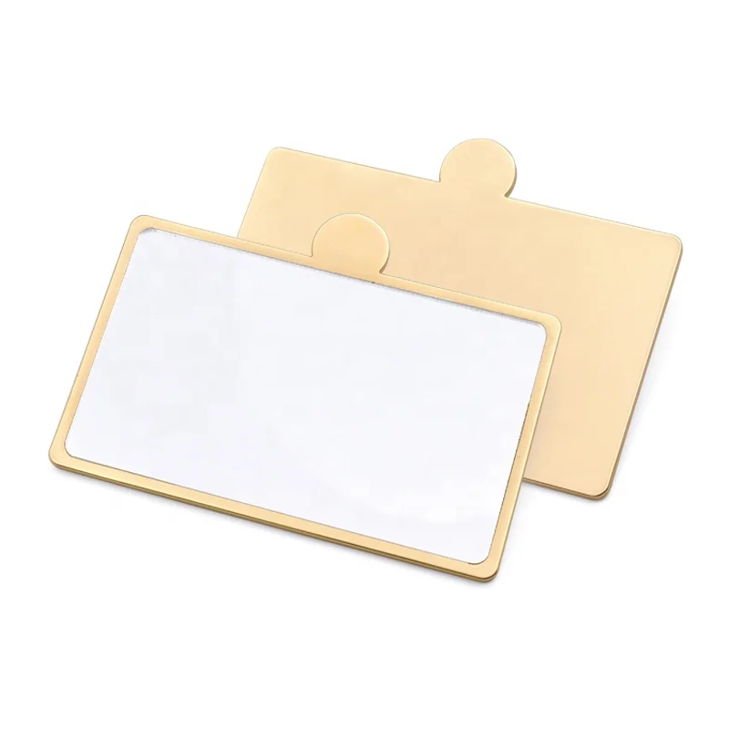 Оптовая продажа, мини портативное металлическое Золотое зеркало для макияжа с лазерным логотипом