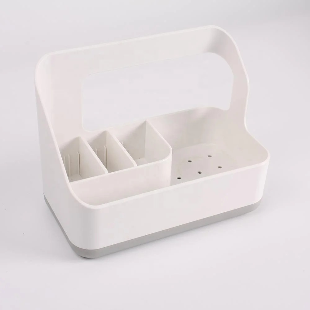 Space saving customizable creative plastic kitchen organizer sponge holder sink caddy with drain