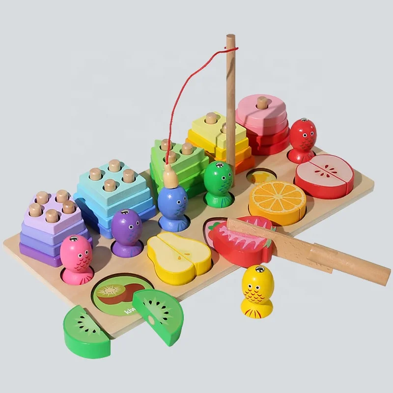3in1 Cartoon Animal Wooden Puzzle Jigsaw Game Toys Shape Pairing Early Education Learn Puzzle Develop Kids Hand-eye Coordination