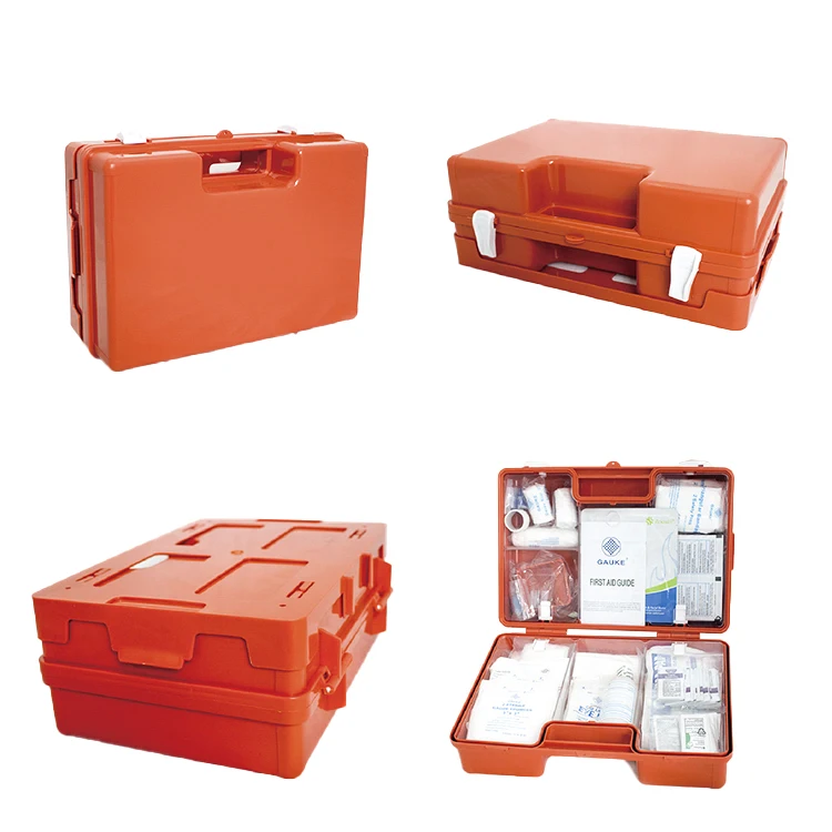 Plastic wall mounted workplace orange ABS trauma tactical emergency medical kit box CE MDR waterproof DIN13157 first aid kit