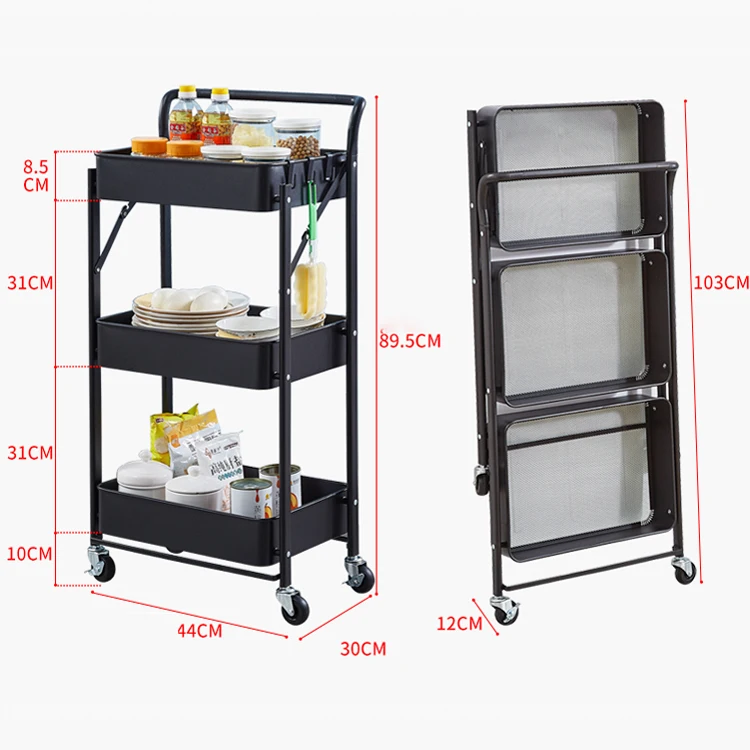 Wheelbarrow folding rack Kitchen floor multistorey snacks baby living room bedroom mobile bathroom storage rack