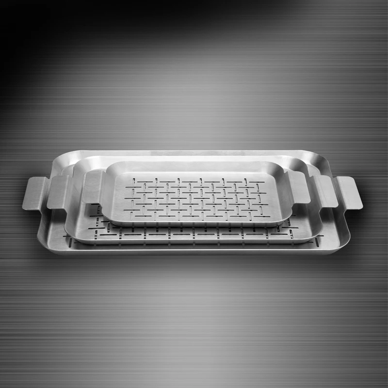 Stainless steel BBQ grill perforated plate 3pcs  barbecue pan set  grill roasting pan