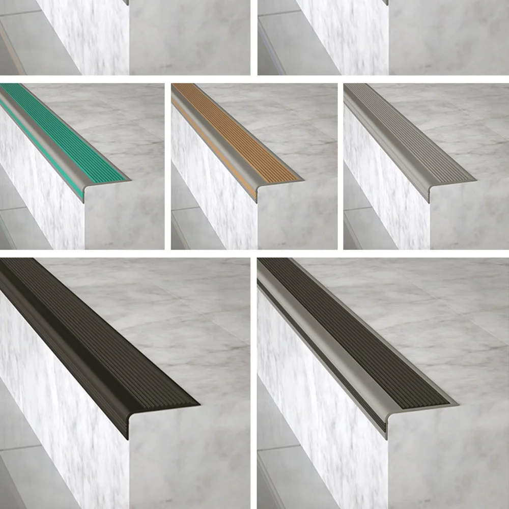 Cheap metal non slip flexible anodized aluminium pvc rubber tile trim edge walking stair nosing tile strip