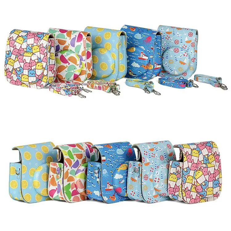 
High Quality PU Leather Camera Bag Printing Protective Case for Fujifilm Instax with Shoulder Strap 