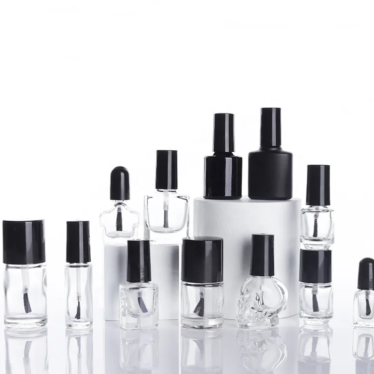 Hot Sale Small Round Glass Nail Bottles 15ml Empty Nail Polish Bottles with Brush and Black Gold Wooden Cap