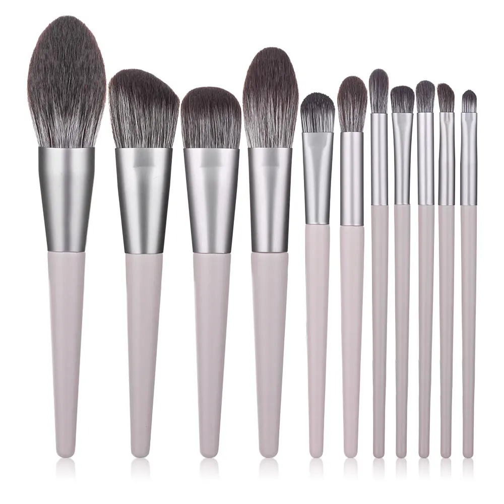 
New 12pcs Grey Wood Handle Cosmetic Brush Professional Makeup Brushes Custom Logo 