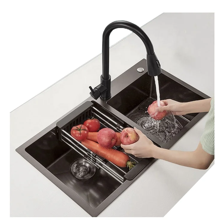 304 Stainless Steel Large Basin Single Double Bowl Black Rectangular Brushed China Inox Kitchen Sink Complete