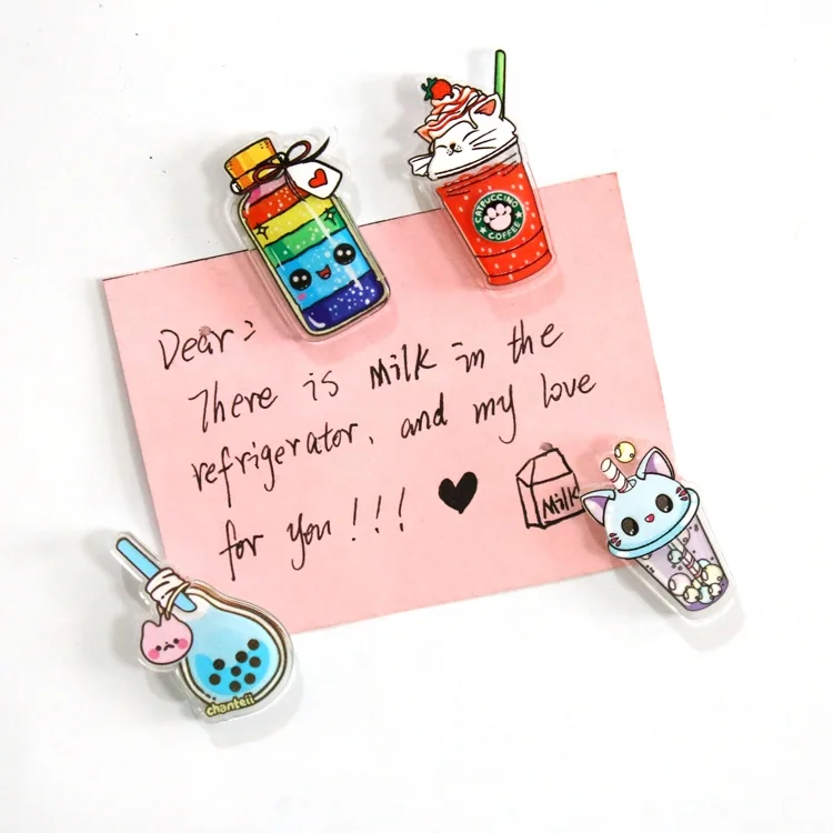Fashionable Cute Mini Simulation Milk Tea Cup Jewelry Accessories Acrylic Fridge Magnet
