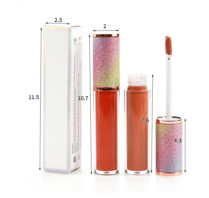 Wholesale Custom Logo Waterproof Glitter Transparent Round Tube Vegan Nude Lip Gloss Private Label Cosmetics Matte Lipstick