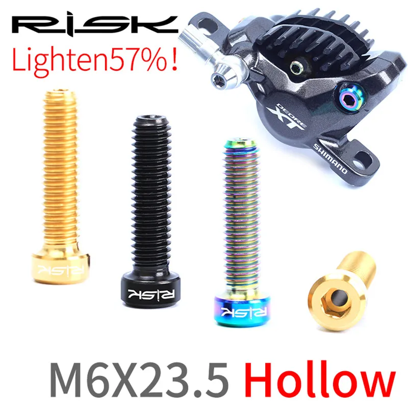 2pcs Risk MTB Bike Disc brake Caliper Bolts Titanium Alloy M6*23.5mm Bicycle Screws Hollow for SHIMANO DEORE XT and SRAM GUIDE