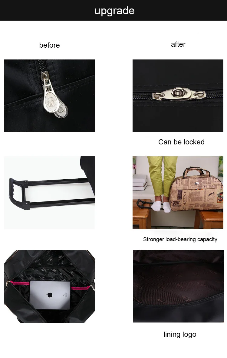 Fashion Custom Large Capacity Luggage Organizer Waterproof Portable Duffel Trolley Travel Bag with Wheels