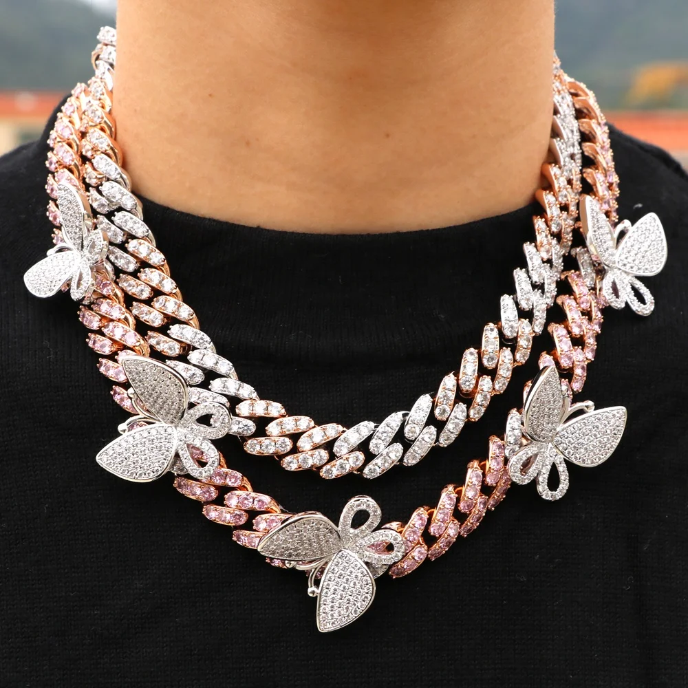 Hip Hip Jewelry Vintage Diamond Butterfly Cuban Chain For Men