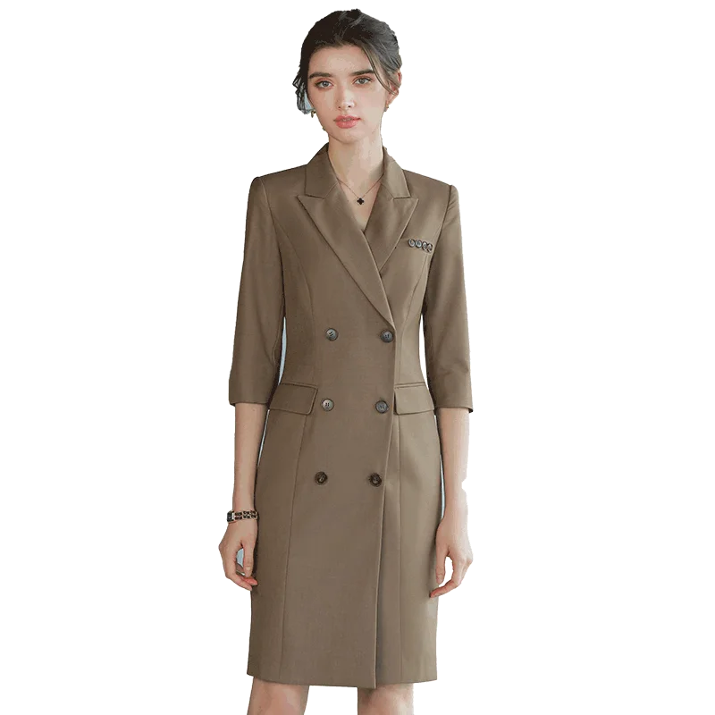 Korean Fashion beautiful Uniform woman elegant dress buttons half sleeves office lady dresses supply