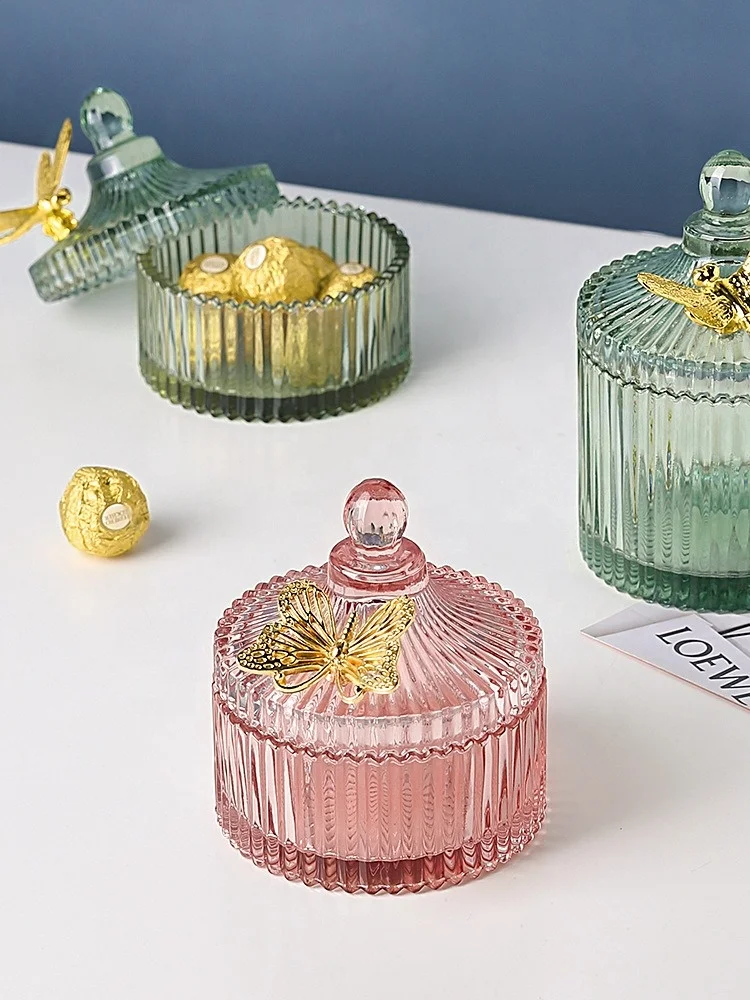 Роскошное Стеклянное блюдо для конфет с крышкой декоративная чаша фруктовых Хрустальная банка домашнего офисного стола контейнер хранения продуктов