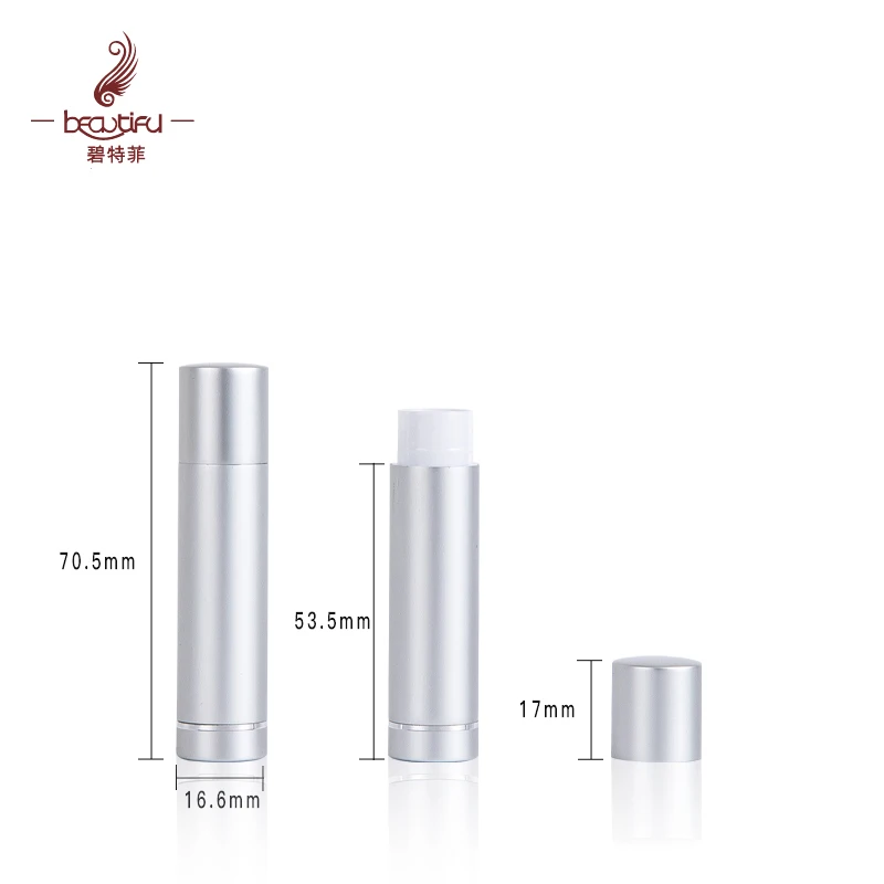 premium aluminum shell metallic matte silver 4.5g empty twist up lip balm container with applicator