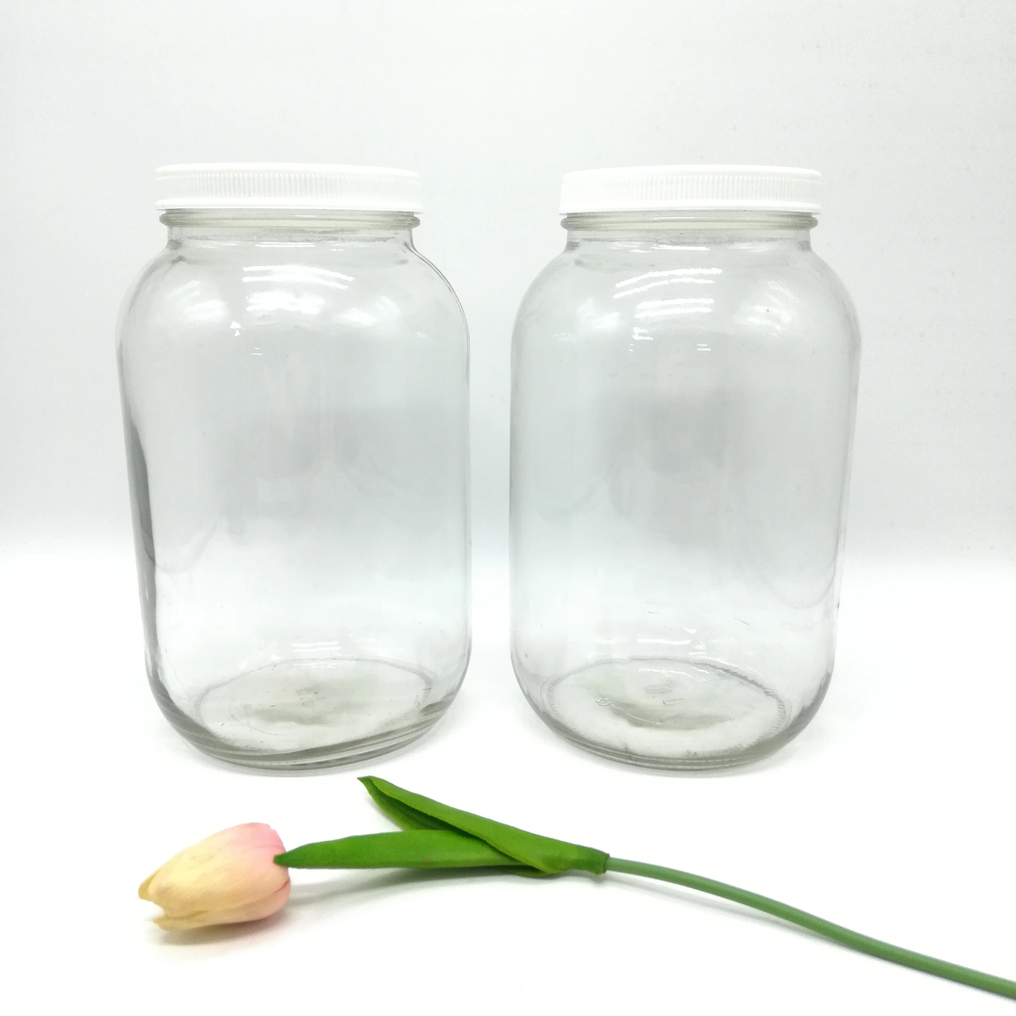 4L 1 gallon clear glass jar with wide mouth and white plastic lid for large glass container