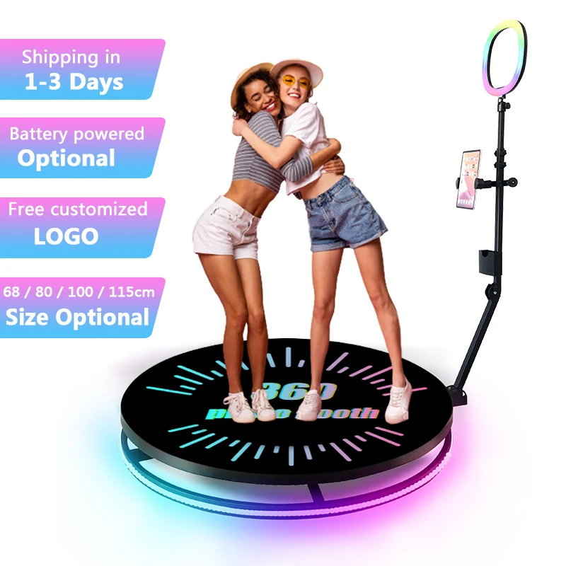 Metal 360 Photobooth Free Customization Of Logo Size Option Automatic 360 Degree Spin Video  For Party Led Light