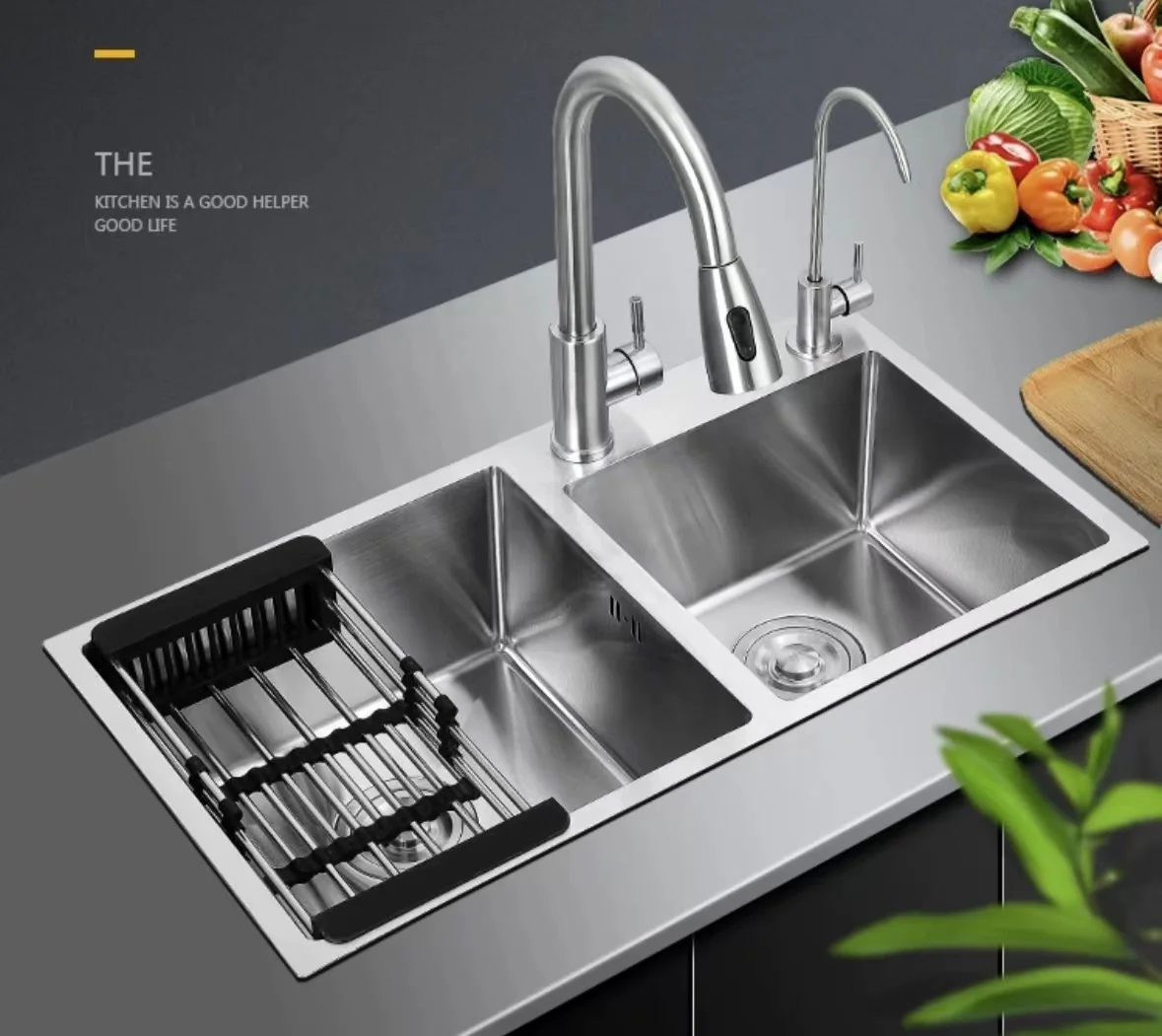 Handcrafted Custom Rectangular Double Bowl Practical Sink, New Base, Portable Hand Washing Household Sink