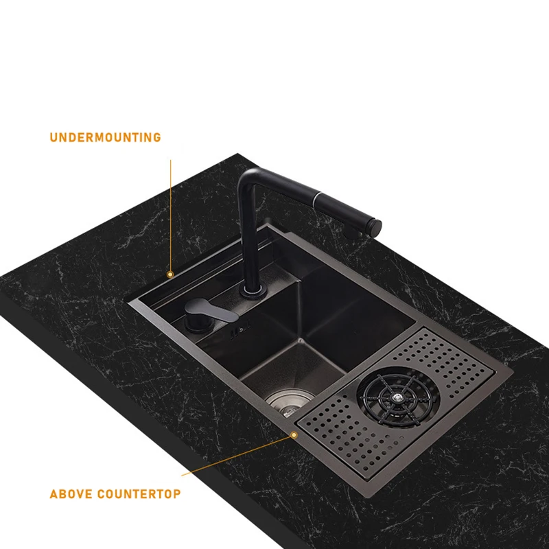 Hidden Stainless Steel bar Sink With Glass Rinser