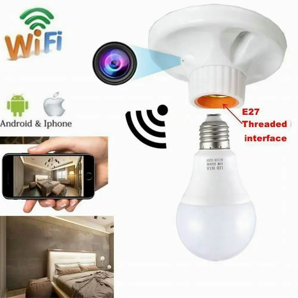 
Wireless Camera 1080P Wifi IP SPY CAM hidden Lamp Holder indoor Security Hidden Camera For Apartment home safety 