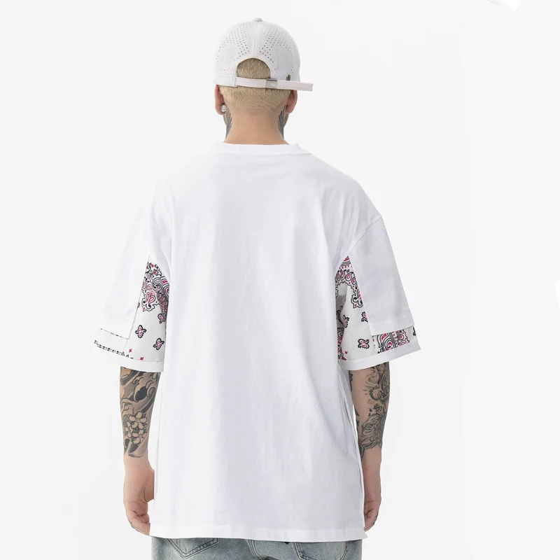 Japanese cashew flower patchwork oversiz e high street casual short sleeve t-shirt