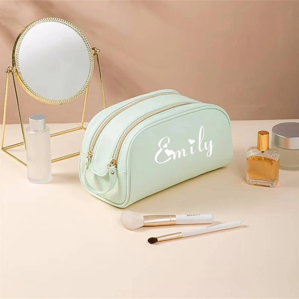 printed leather makeup waterproof bag custom logo cosmetic pouch for wholesales