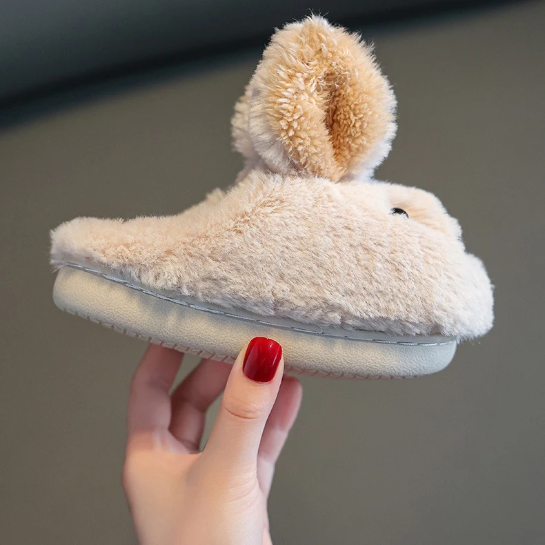 Winter Kid Rabbit Slippers Cute Animal Footwear Indoor Warm Plush Fluffy Fur Home Slipper For Girl Boy Children