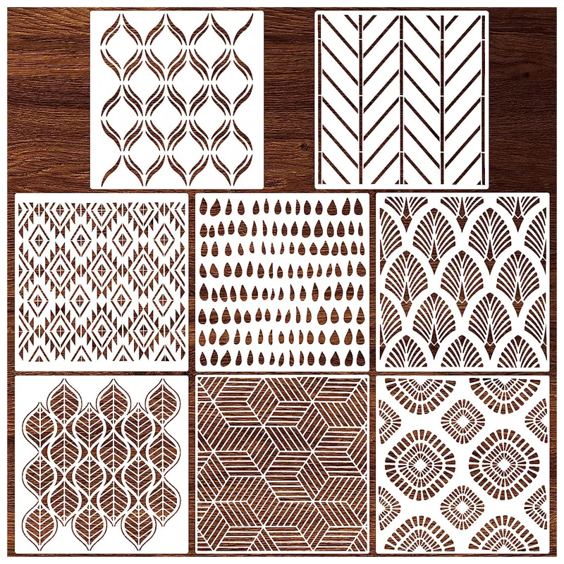 8 Pieces 12 x 12 Inch Wall Stencils for Painting Geometric Modern Herringbone Wall Stencils Wall Decor