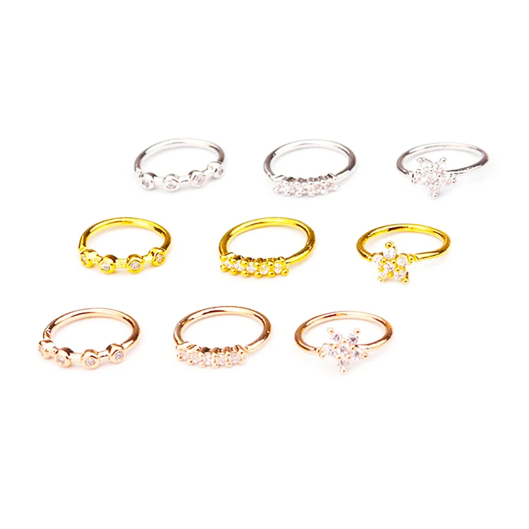 2021 Silver And Gold Plated Iced out Hoop Flower Piercing For Nose Ear Helix Cartilage Tragus Body Jewelry nose piercing jewelry