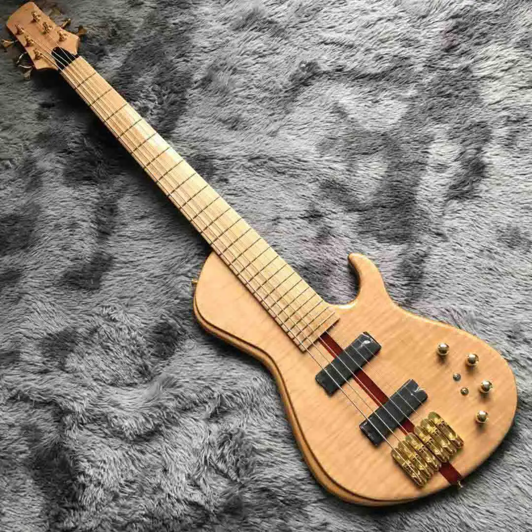 Custom Burst Maple Top 6 Strings Bass Guitar Neck Through Body Ebony Fingerboard Active Pickups Electric Bass
