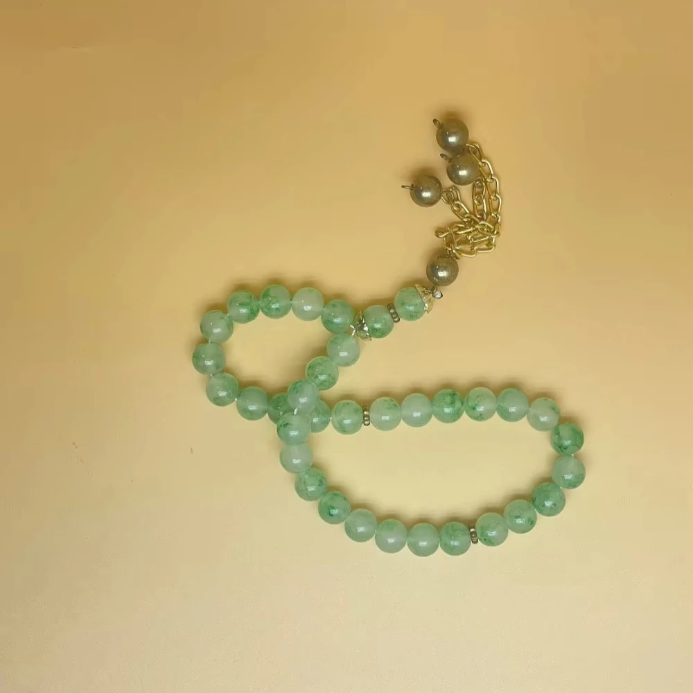 Green 10MM Semi-Precious Stone Muslim Prayer Beads Allah Tespih Islamic Tasbih Necklace for Weddings Parties and Gifts