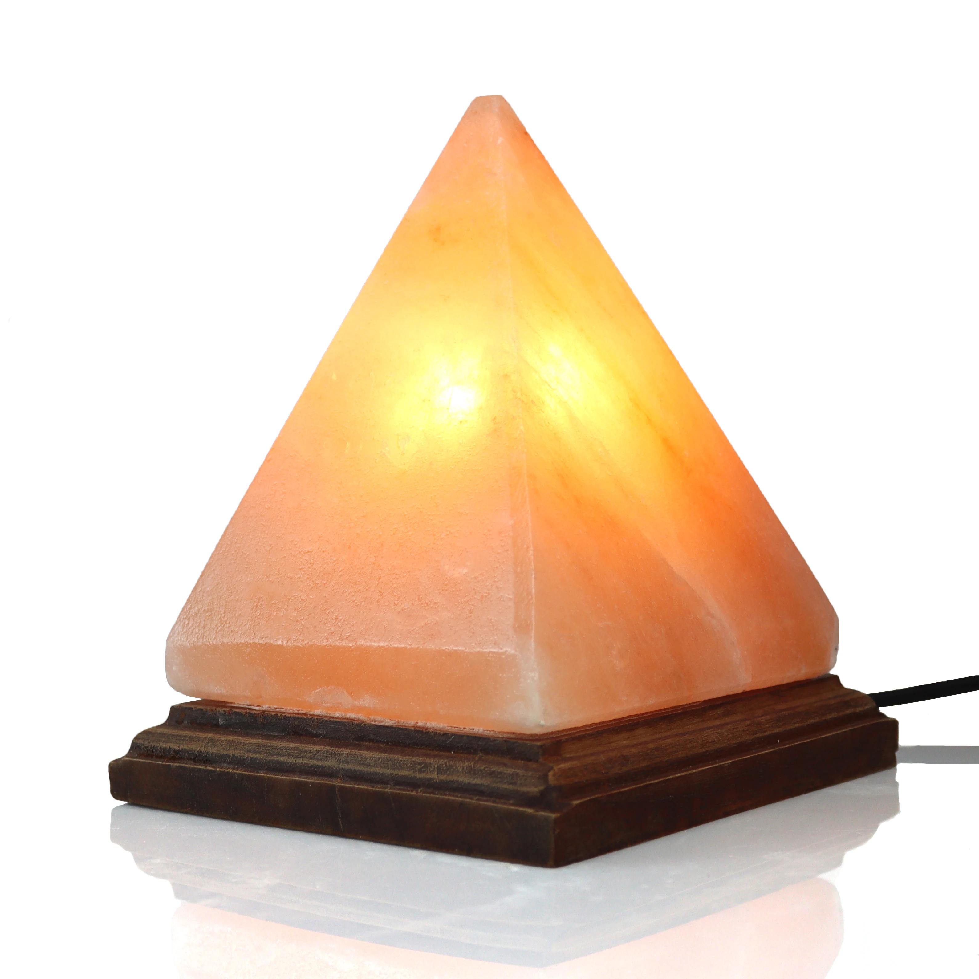 Premium Quality Wood Base Hand Crafted Natural Crystal Pyramid Rock Salt Lamp with On and Off Switch/Dimmer