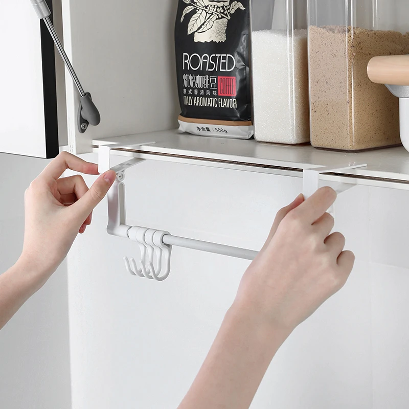 Adjustable Kitchen 5 Hook Over Door Hanger Rust Resistant Behind The Door Hook Decorative Bathroom Bag Hange