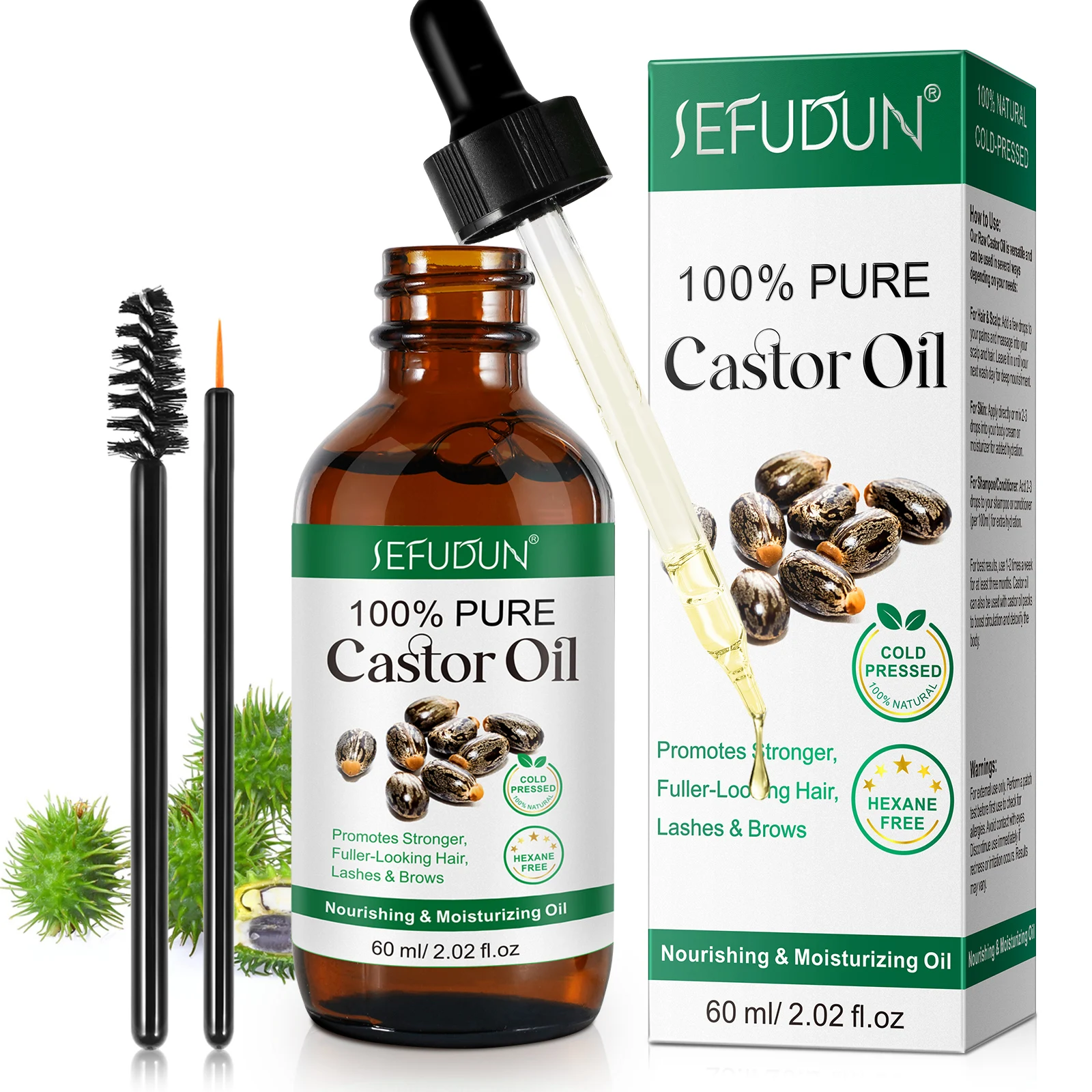 SEFUDUN Cold Pressed Pure Castor Oil Private Label Natural Organic Scalp Nourishing Stronger Hair Castor Oil For Hair Growth
