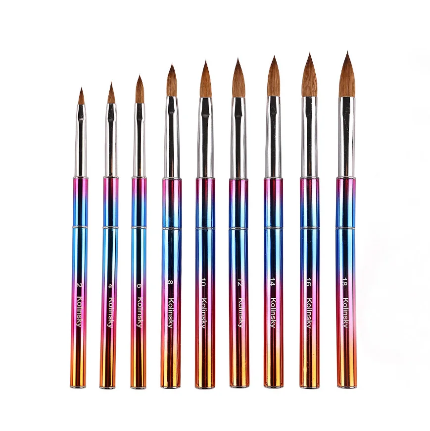 Gradient Colorful Rainbow Glitter Blue Metal Nails Brush Acrylic Kolinsky