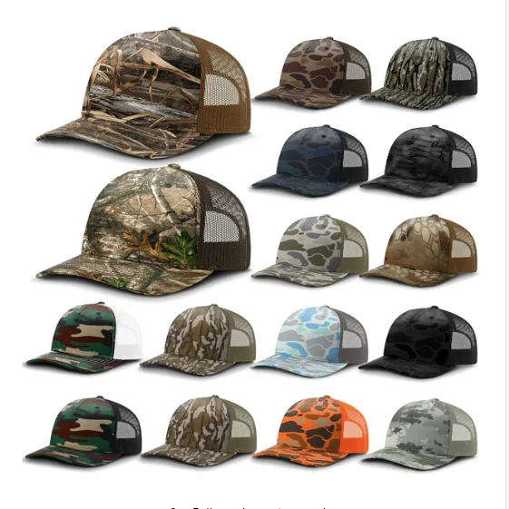 Custom Logo Richardson 112PFP Duck Camo Bottomland Camo Hat Five Panel Hat Trucker Cap Baseball Meshback Hat DOM107