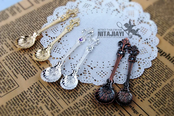 Винтажная декоративная металлическая ложка для кофе эспрессо M014, ложка для чая, мороженого