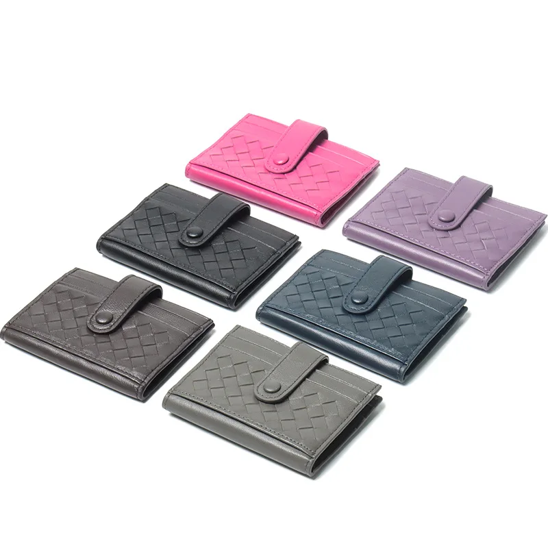 New hand-woven genuine leather short wallet for men ultra-thin high-quality sheepskin folding purse Womens card bag