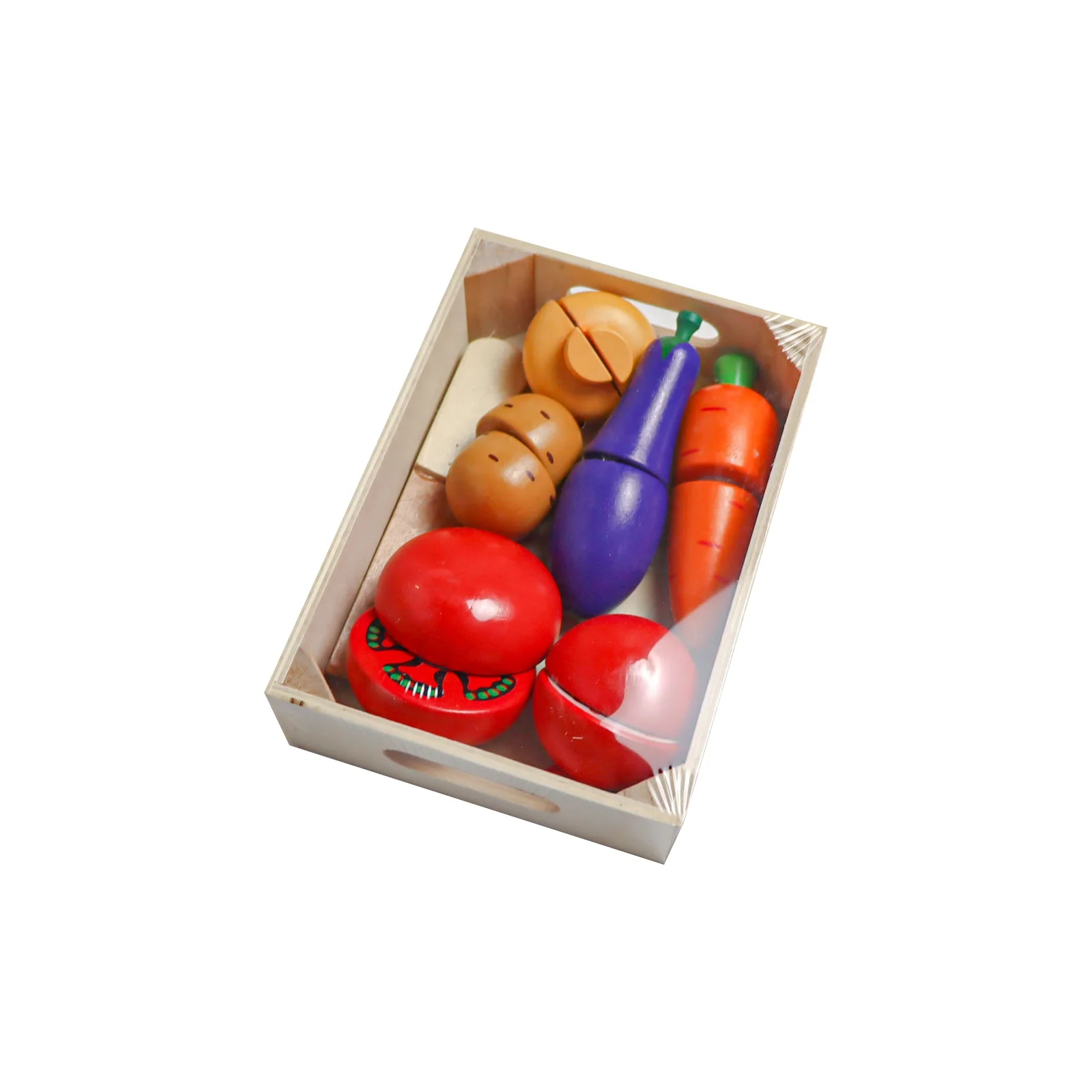 C02403 kidz toys pretend play girl cooking game kitchen set wooden vegetables and fruits toys cutting with knife and tray