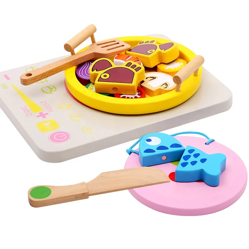 Kids Pretend Toy Wooden Kitchen Hot Pot Cooking Toy Set Play Miniature Food Kids Wooden kids cooking toys