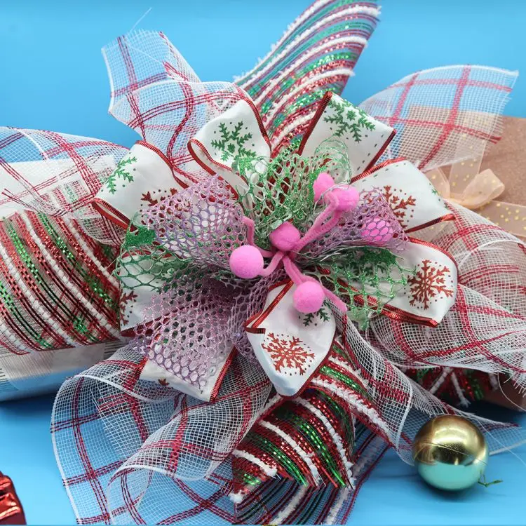 Dacron Christmas White Decor Mesh Webbing for Decorative Christmas Tree Wired Ribbon Metallic Poly Mesh Ribbon