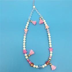 44CM Wrist Strap Acrylic Polymer Clay Beads Keychain Beaded Phone Lanyard short straps