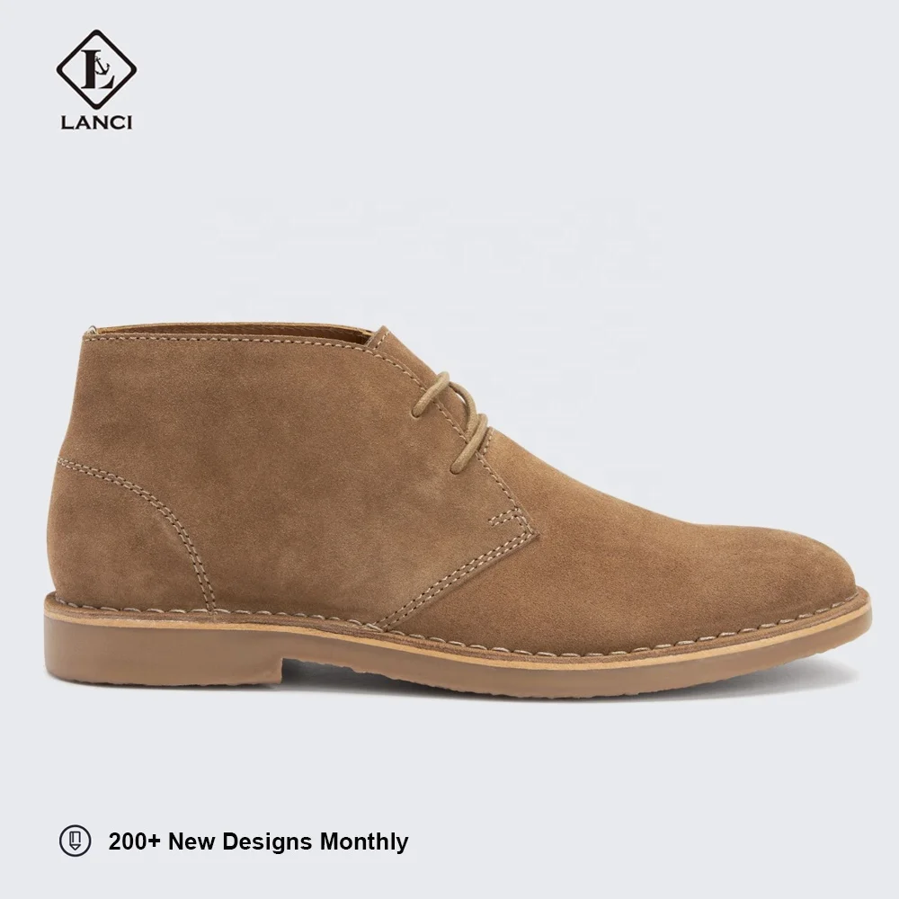 LANCI wholesale shoe factory custom suede chukka boots genuine leather ankle desert boots with logo for men