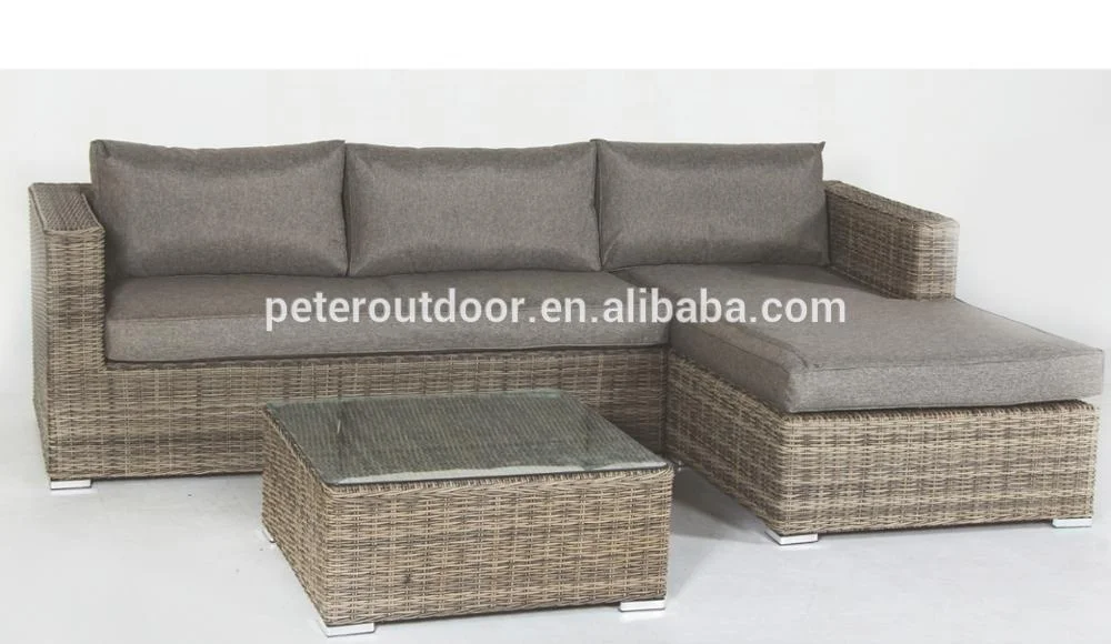 All-weather Wicker Polyrattan Sofa Set Corner Sofa Furniture Garden Patio Sectional Dining Sofa Set with Waterproof Cushions