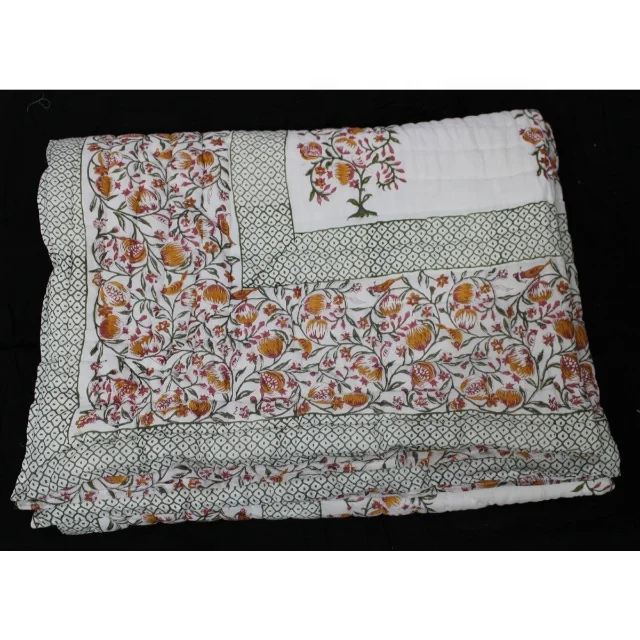 Handmade Bedding Bedspread Ethnic Indian Bed Spread Home Decor Throw Indian Cotton Quilt Hand Block Jaipuri Rajai